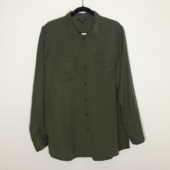 Express Button Down Green Long Sleeve - Picture 1 of 5